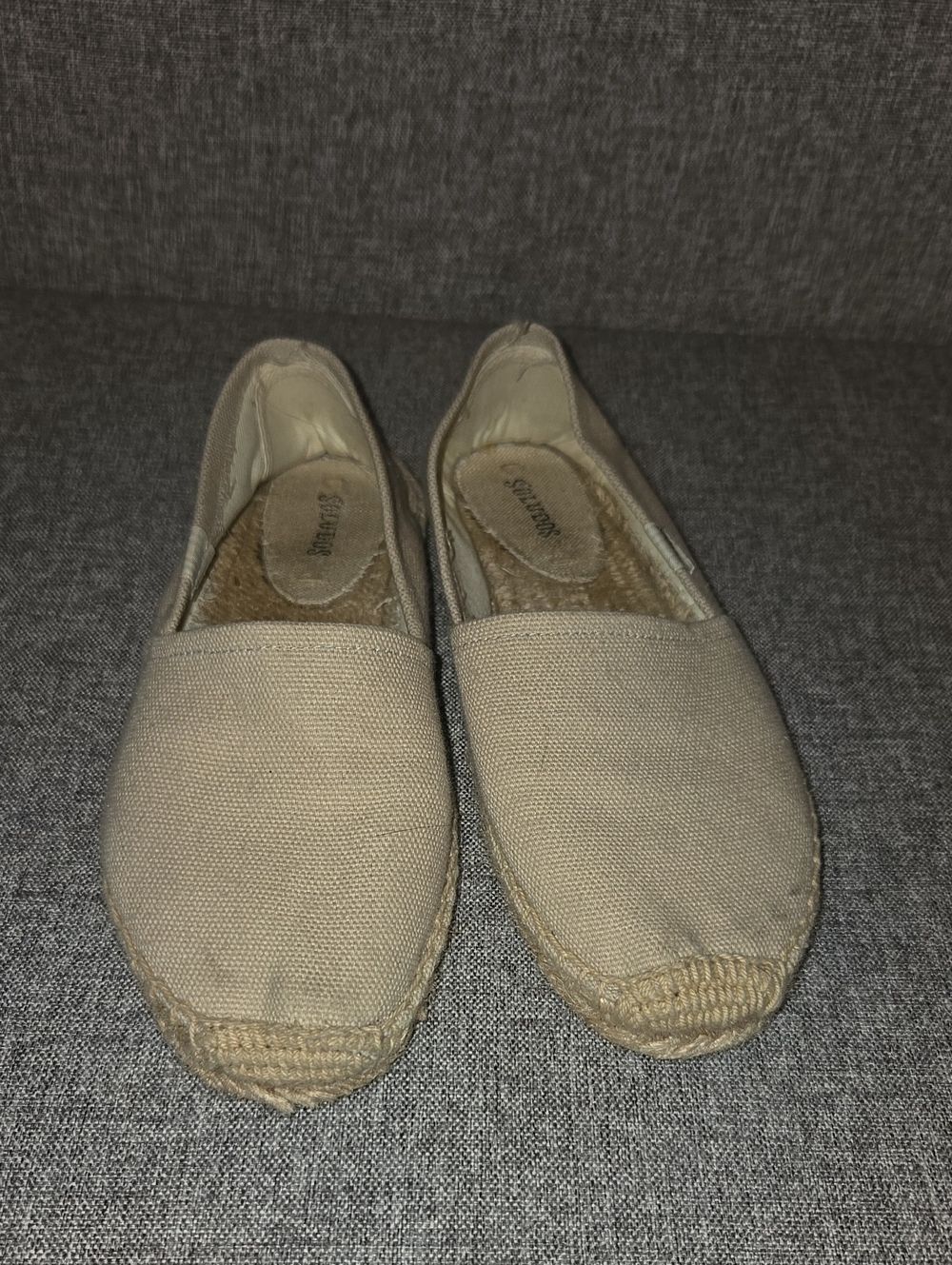 Grey Canvas Espadrille Flats - Slip-On Casual Shoes 7